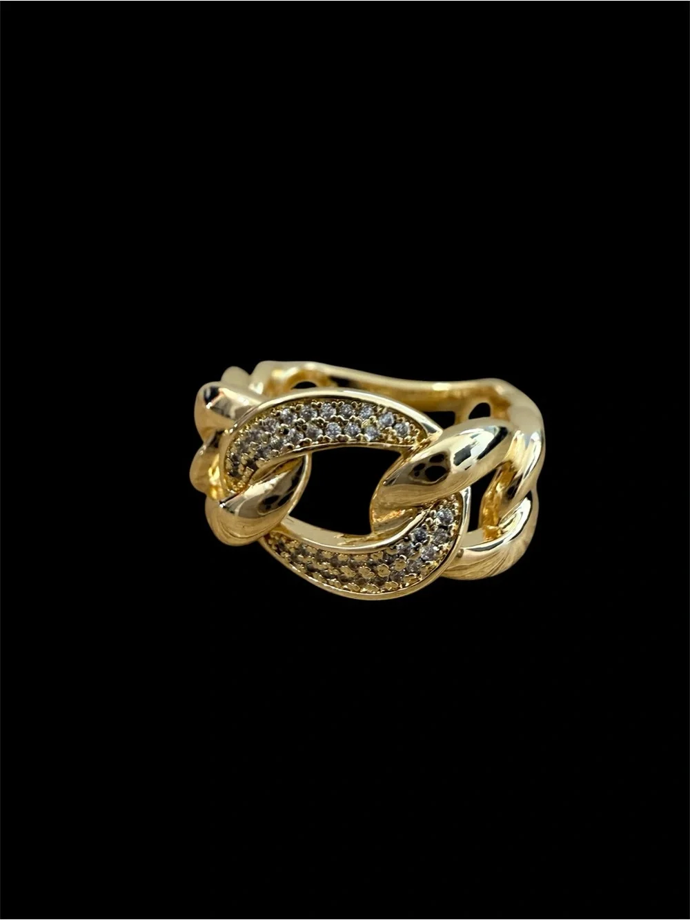 18k Gold Filled Statement Gold Chain-Link Pavé Ring SZ 8